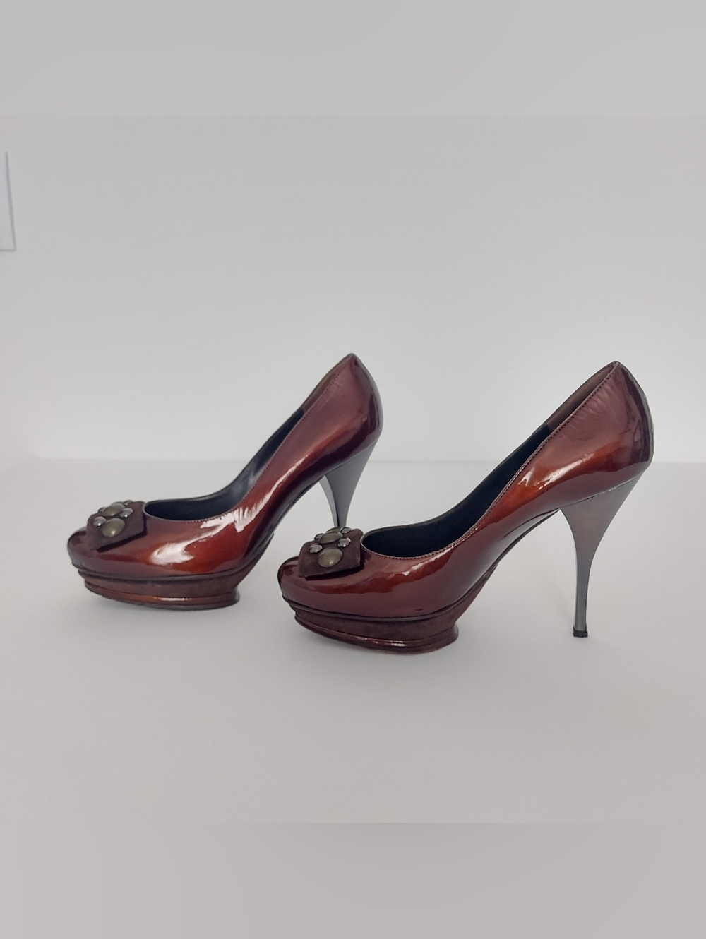 Italian Patent Leather Burgundy Pumps Leather Lining